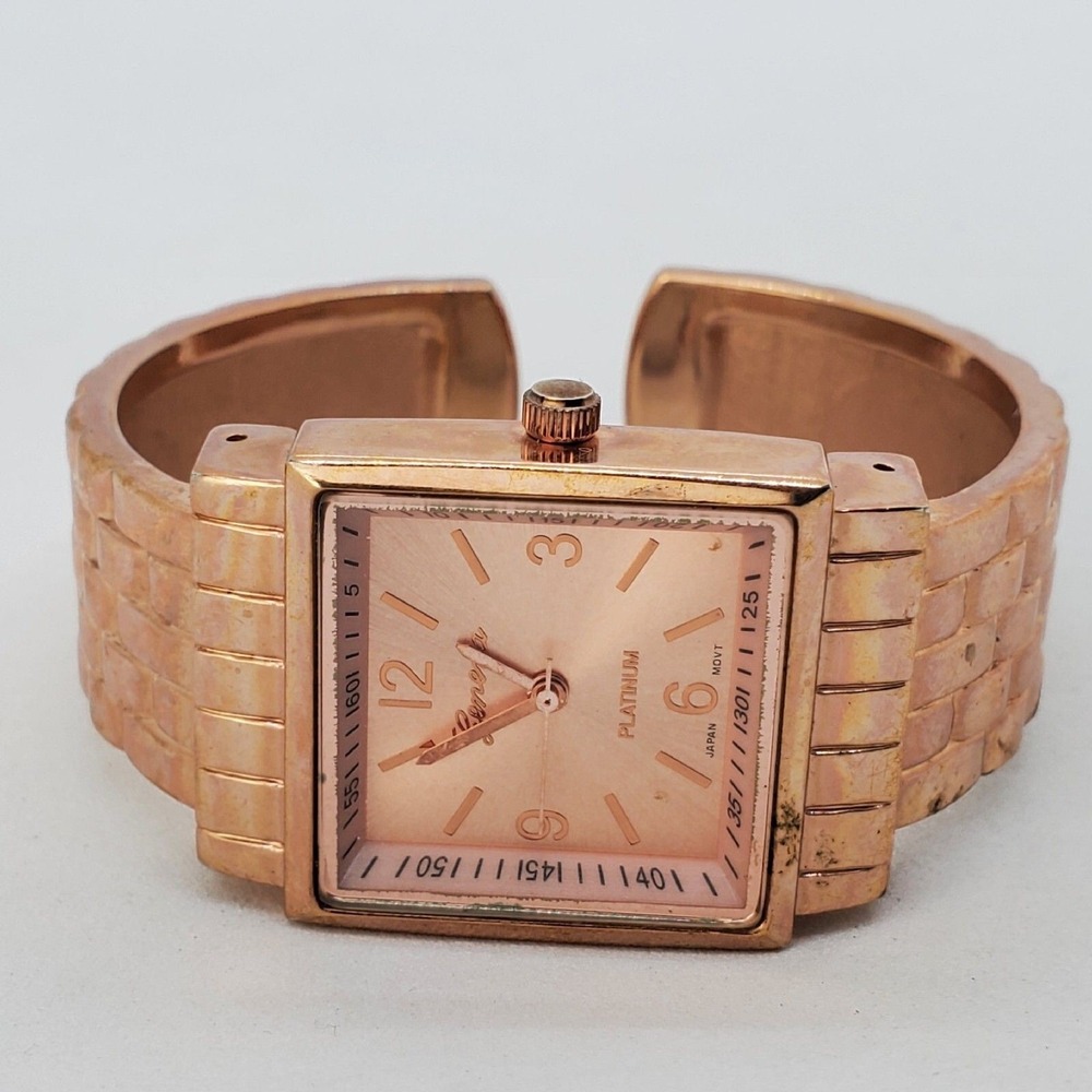 28MM Women's Rose Gold Fashion Casual Cuff Bangle Watch 5.5" Wrist New Battery
